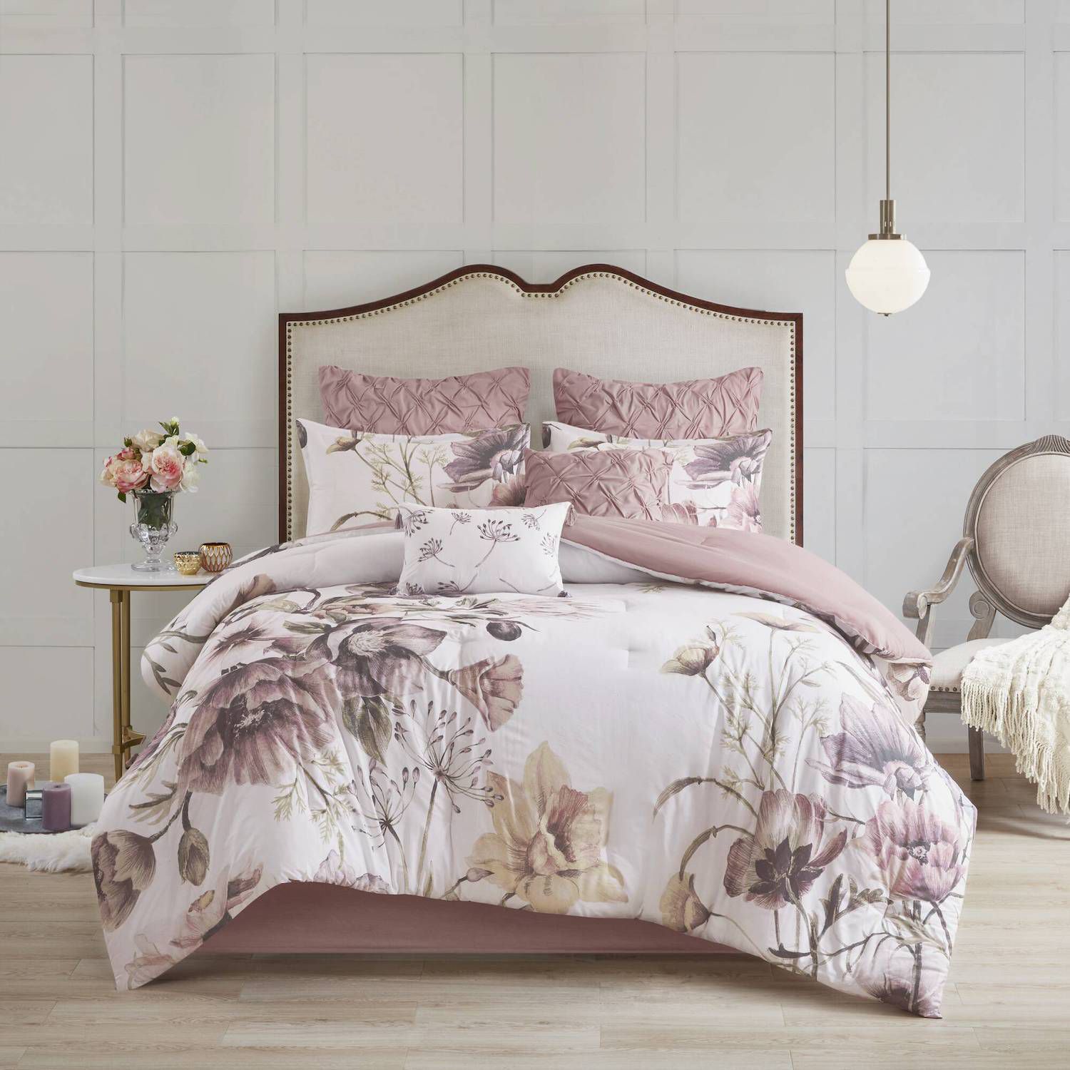 Madison Park Gisele 8-Piece Floral Printed Cotton Comforter Set with Throw Pillows - Queen