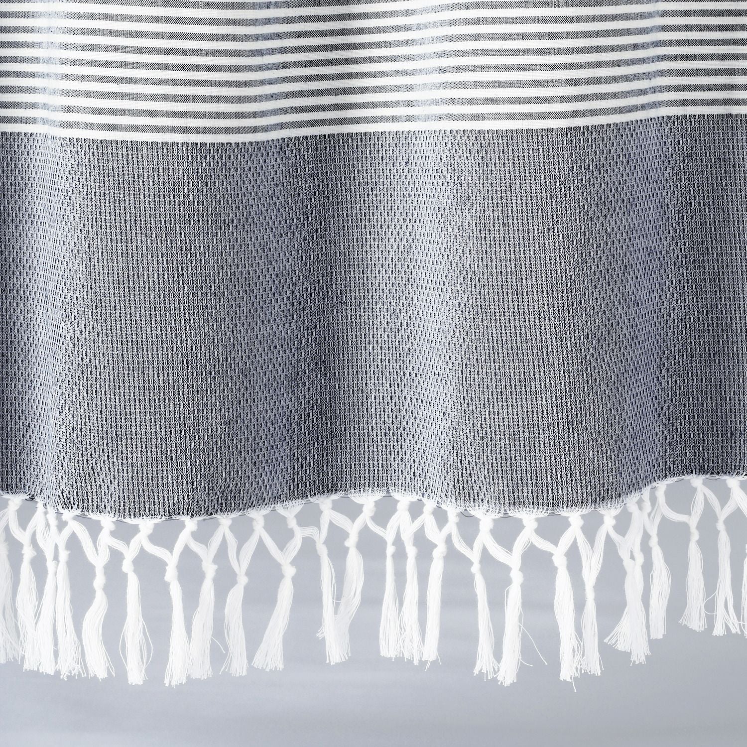 Lush Decor Tucker Stripe Yarn Dyed Cotton Knotted Tassel Shower Curtain