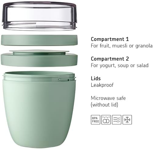 Mepal Overnight Oats jar - Practical Yoghurt Cup & Muesli Cup - Separate Compartments for Yoghurt & Muesli - Suitable for Freezer, Microwave & Dishwasher - 500 ml + 200 ml - Blue