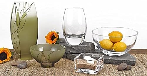 Badash Evergreen Square Glass Vase - 12.5" Tall Glass Vase for Flowers, Centerpieces & Decorative Home Decor - European Mouth-Blown Glass Hand-Decorated Design