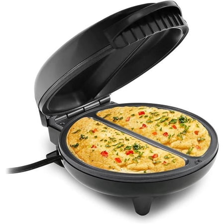 Elite Gourmet Dual Omelet & Fritattas Maker, Black and Stainless Steel
