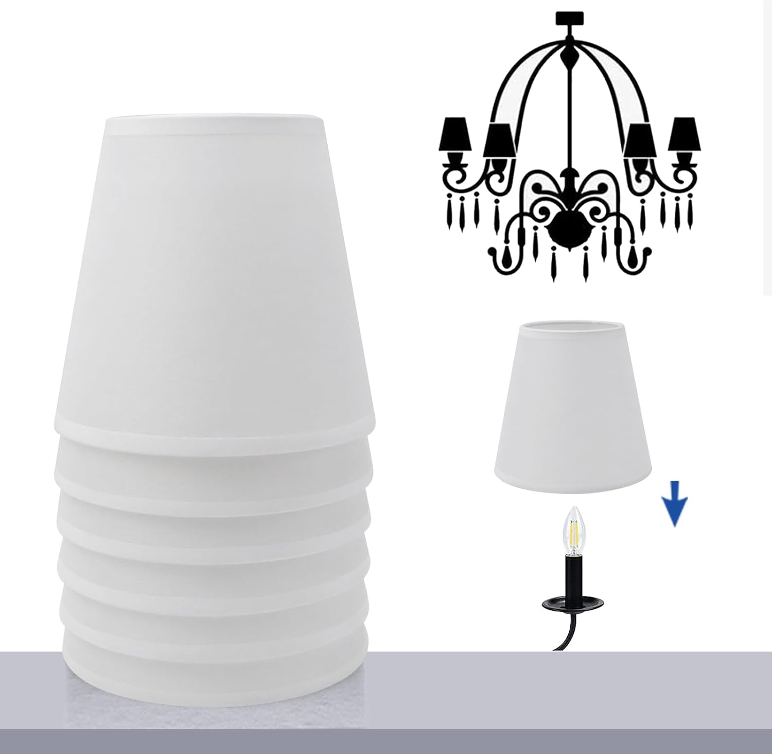 6Pcs Handmade Chandelier Shades,Linen Clip On Lamp Shades,Small Lamp Shades Set of 6 for Chandelier Lampshade,Beige White - Open Box