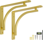 Classic Brass Heavy Duty Shelf Brackets 12 inch by Balin Designs – Gold L Bracket, Wall Mounted Support, Shelving Metal Bracket, Decorative Shelf Brackets, with Hardware Included, Set of 2  - Open Box