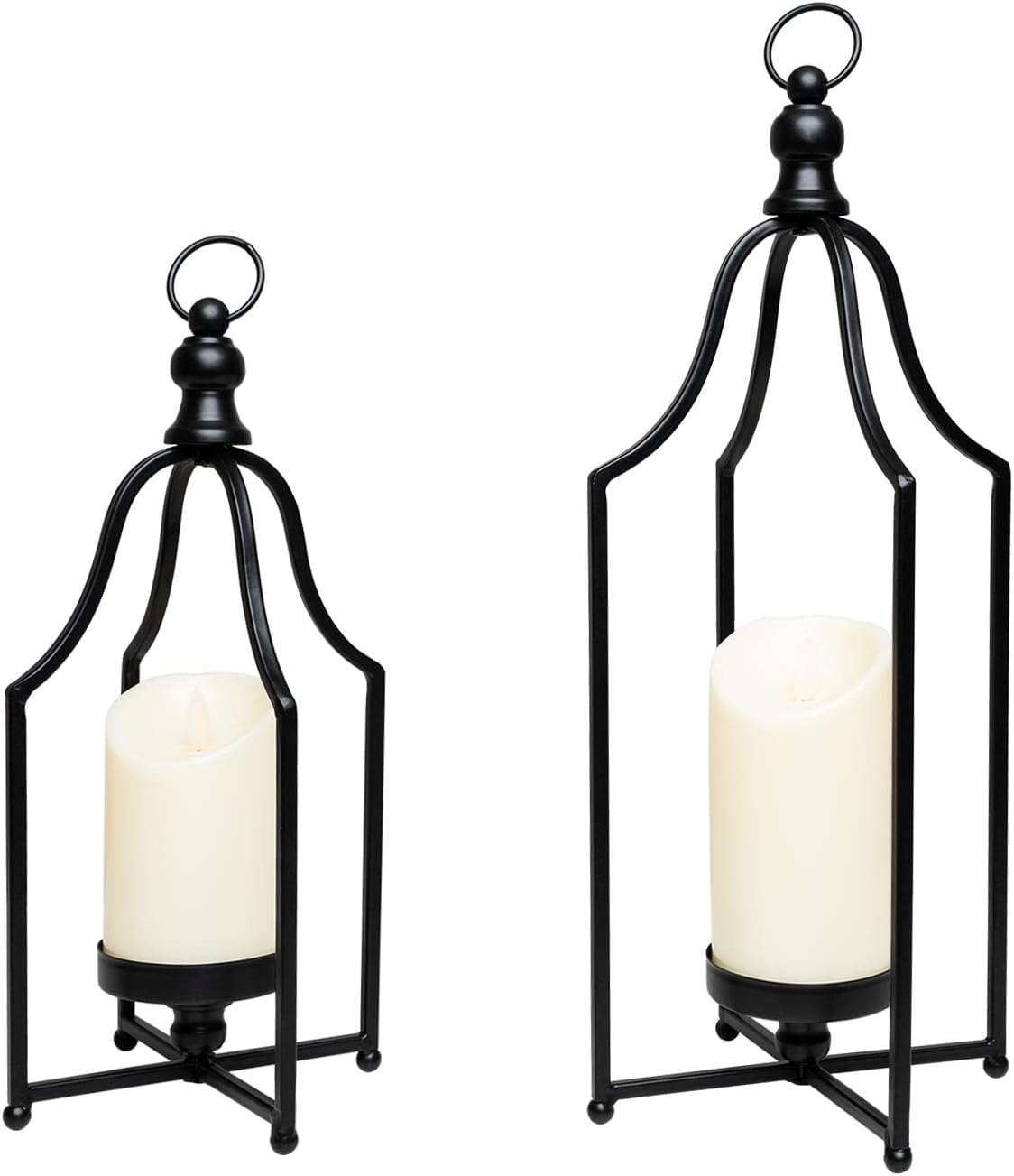 HPC Decor Lanterns Decorative for Home Decor- 18'' 14.5'' Black Metal Candle Lanterns Set of 2- Modern Farmhouse Lantern Decor for Outdoor, Indoor, Living Room, Dining Table or Fireplace Mantle Decor - Open Box