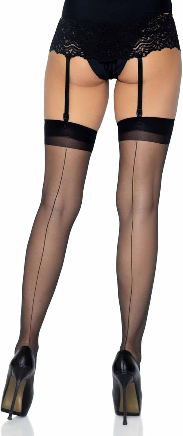 Leg Avenue womens Sheer Lace Top Thigh High Stockings With Backseam