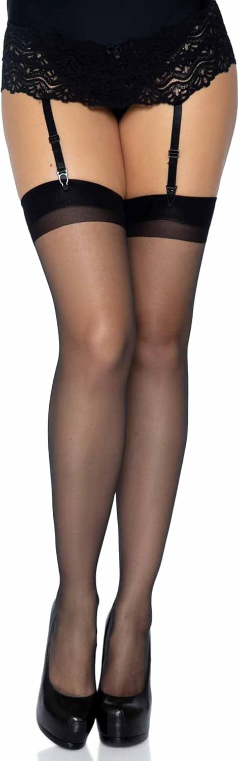 Leg Avenue womens Sheer Lace Top Thigh High Stockings With Backseam