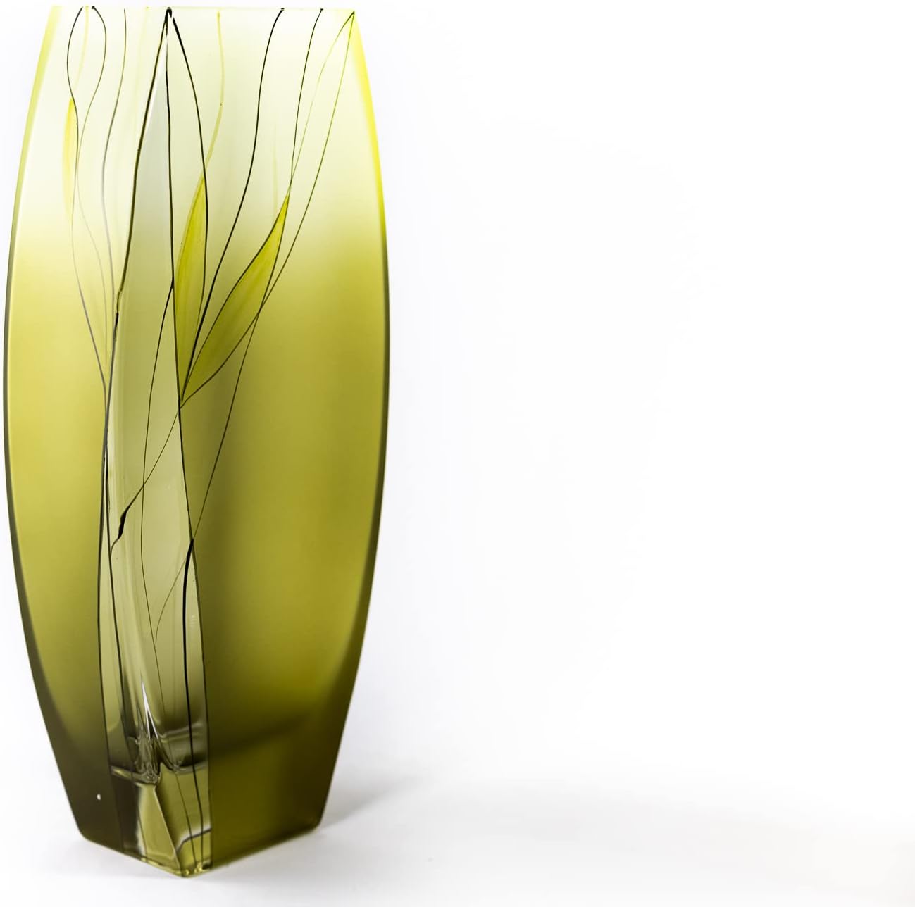 Badash Evergreen Square Glass Vase - 12.5" Tall Glass Vase for Flowers, Centerpieces & Decorative Home Decor - European Mouth-Blown Glass Hand-Decorated Design