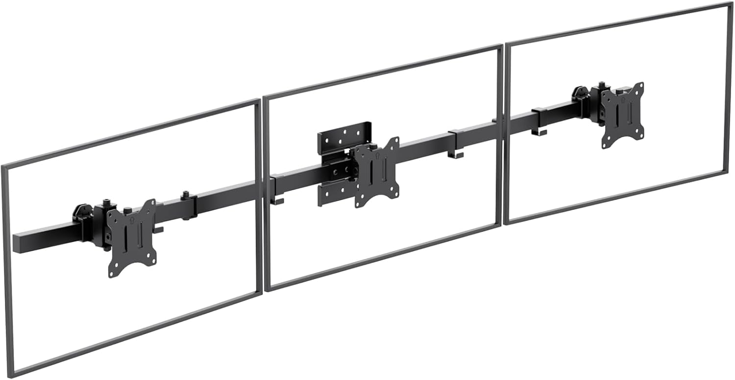 WALI Triple Monitor Wall Mount for 17 to 32 Inch, Computer Monitor Arm for 3 Screens, Swivel Tilt Wall Mount with Mounting Holes 75x75/100x100mm, Per Arm Holds Up to 15.4lbs (013ARM), Black - Open Box
