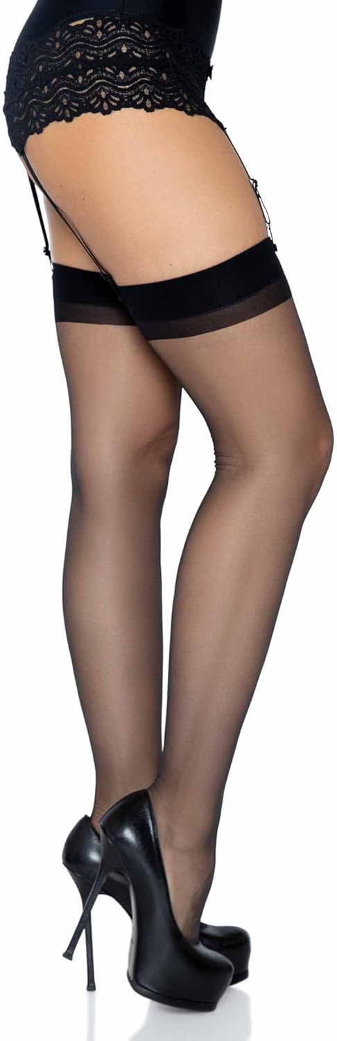 Leg Avenue womens Sheer Lace Top Thigh High Stockings With Backseam