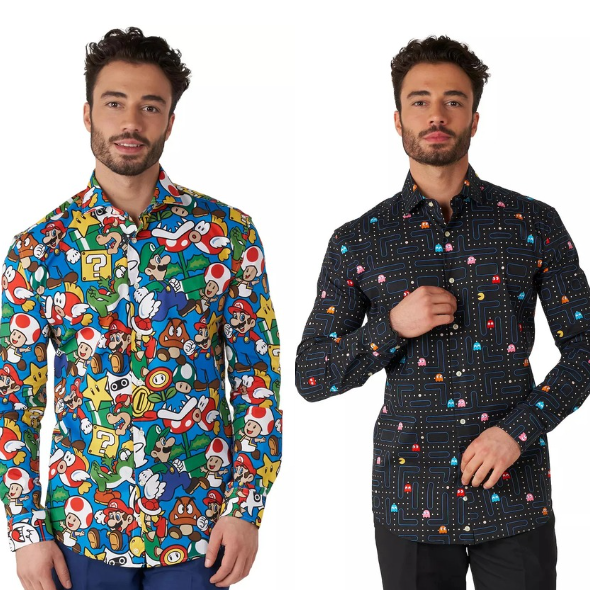 Men's OppoSuits Character Button-Down Shirt - PacMan/Mario - Multiple Sizes