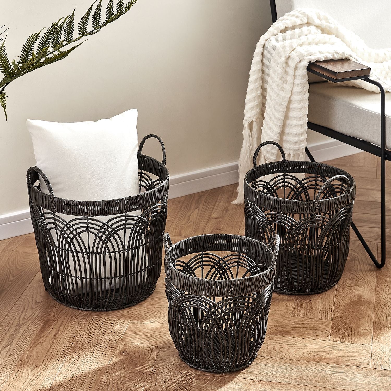 Saddle River Round Faux Wicker Decorative Basket 3-piece Set