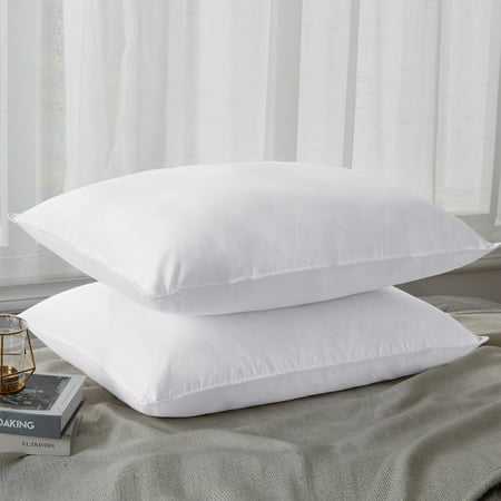 Unikome 2 Pack White Goose Down Feather Pillows in White Cotton Fabric, Standard