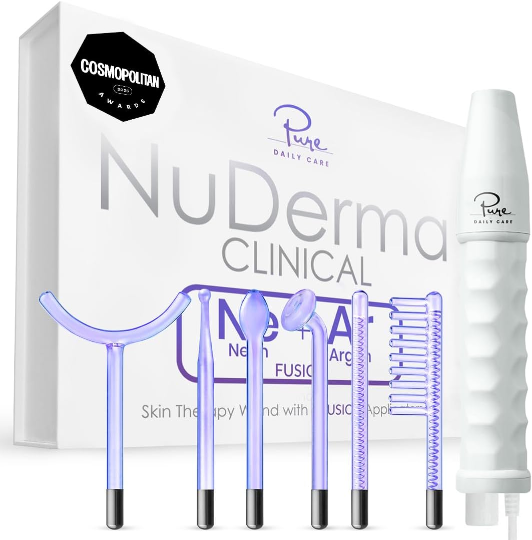 Pure Daily Care NuDerma Clinical Portable Skin Therapy Wand, Machine with 6 Fusion Neon + Argon Wands – Anti Aging - Clarifying - Skin Tightening & Radiance - Wrinkle Reducing - Open Box