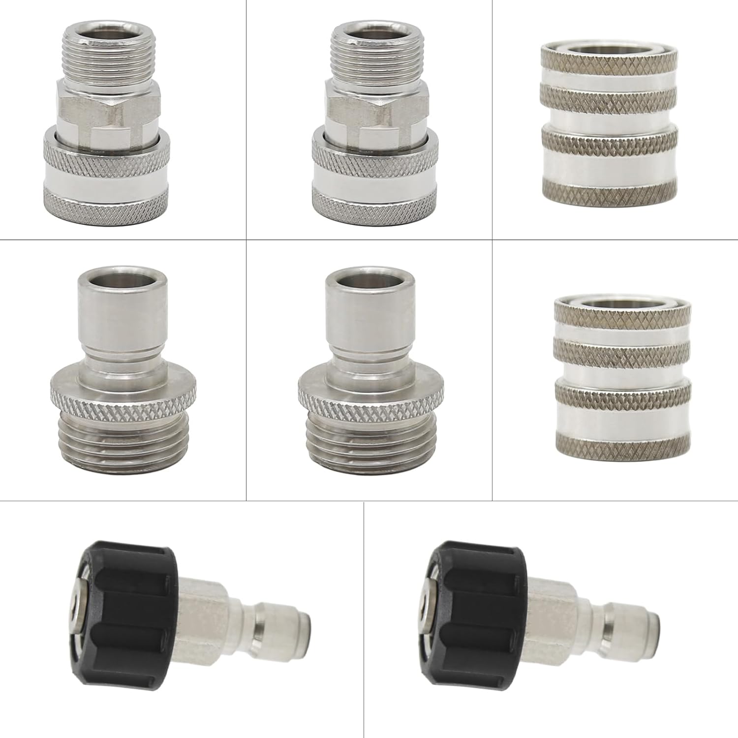 8Pcs Pressure Washer Adapter, Pressure Washer Quick Connect Kit, Stainless Steel M22 Swivel to 3/8 Inch Quick Connect, 3/4 Inch to Quick Release - Open Box