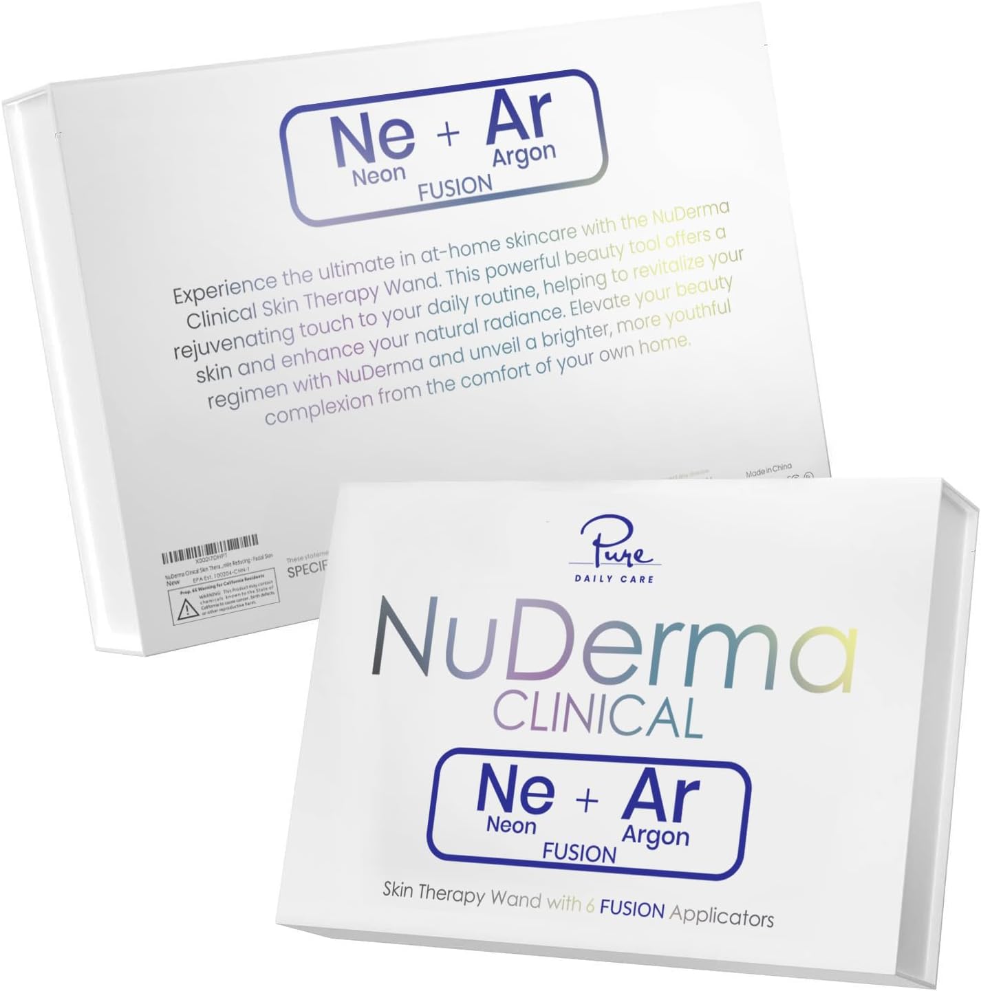 Pure Daily Care NuDerma Clinical Portable Skin Therapy Wand, Machine with 6 Fusion Neon + Argon Wands – Anti Aging - Clarifying - Skin Tightening & Radiance - Wrinkle Reducing - Open Box