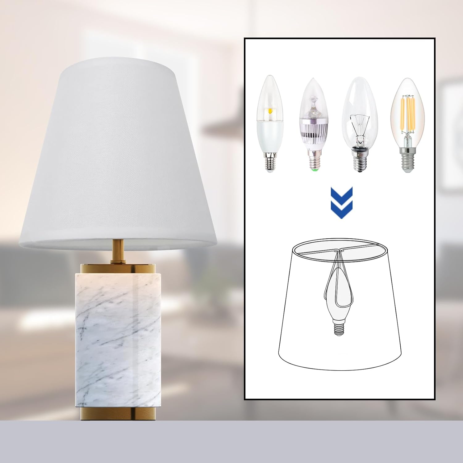 6Pcs Handmade Chandelier Shades,Linen Clip On Lamp Shades,Small Lamp Shades Set of 6 for Chandelier Lampshade,Beige White - Open Box