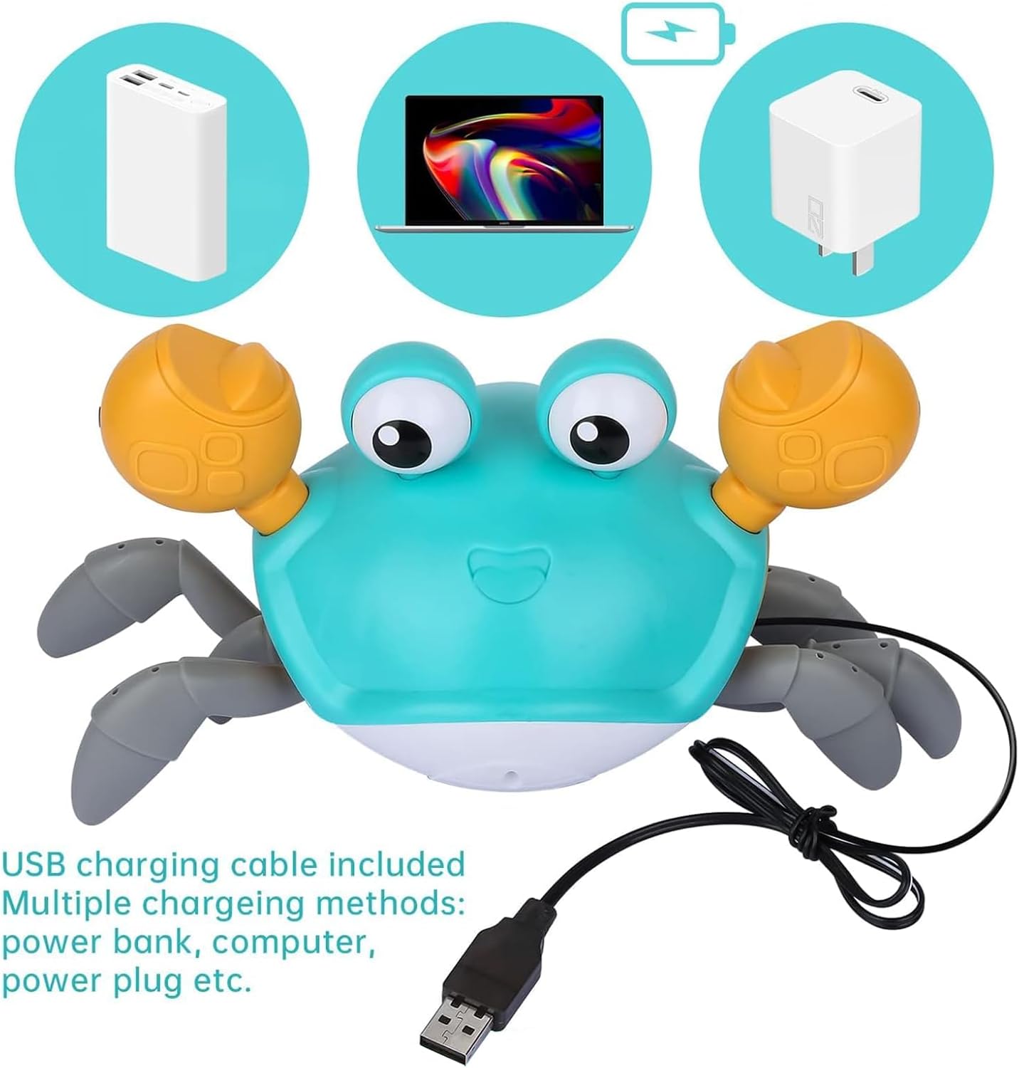 Crawling Crab Baby Toys Upgrade Version - 3 Speed & Music Control, Infant Tummy Time Interactive Walking Toddler Toy for 3 4 5 6 7 8 9 10 11 12 Year Old Boys or Girls (Blue) - Open Box