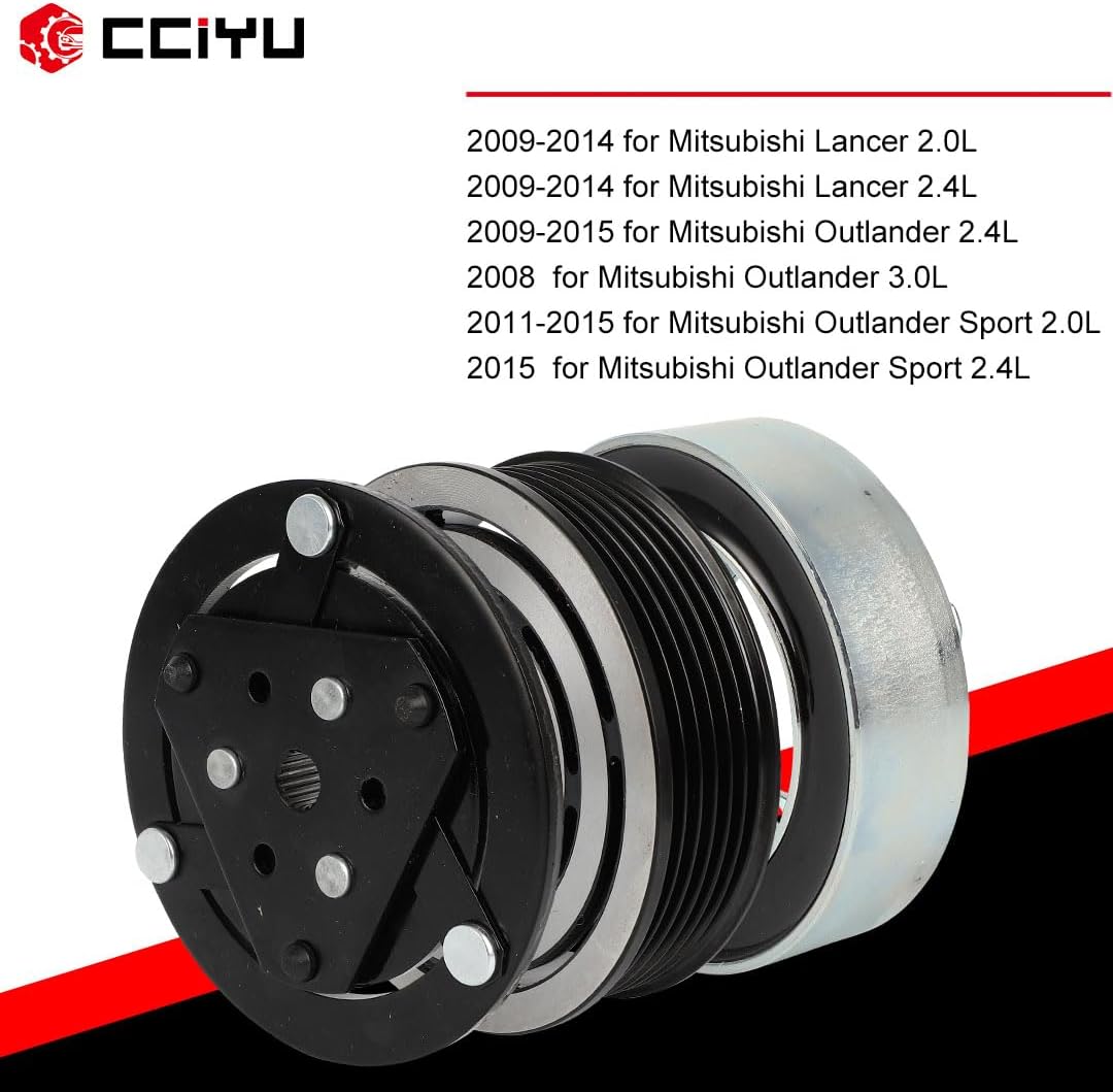 cciyu Air Conditioning Compressor Clutch 2009-2014 for Mitsubishi Lancer 2.0L 2009-2014 for Mitsubishi Lancer 2.4L Replaces AC Compressor for Car 6 Grooves - Open Box