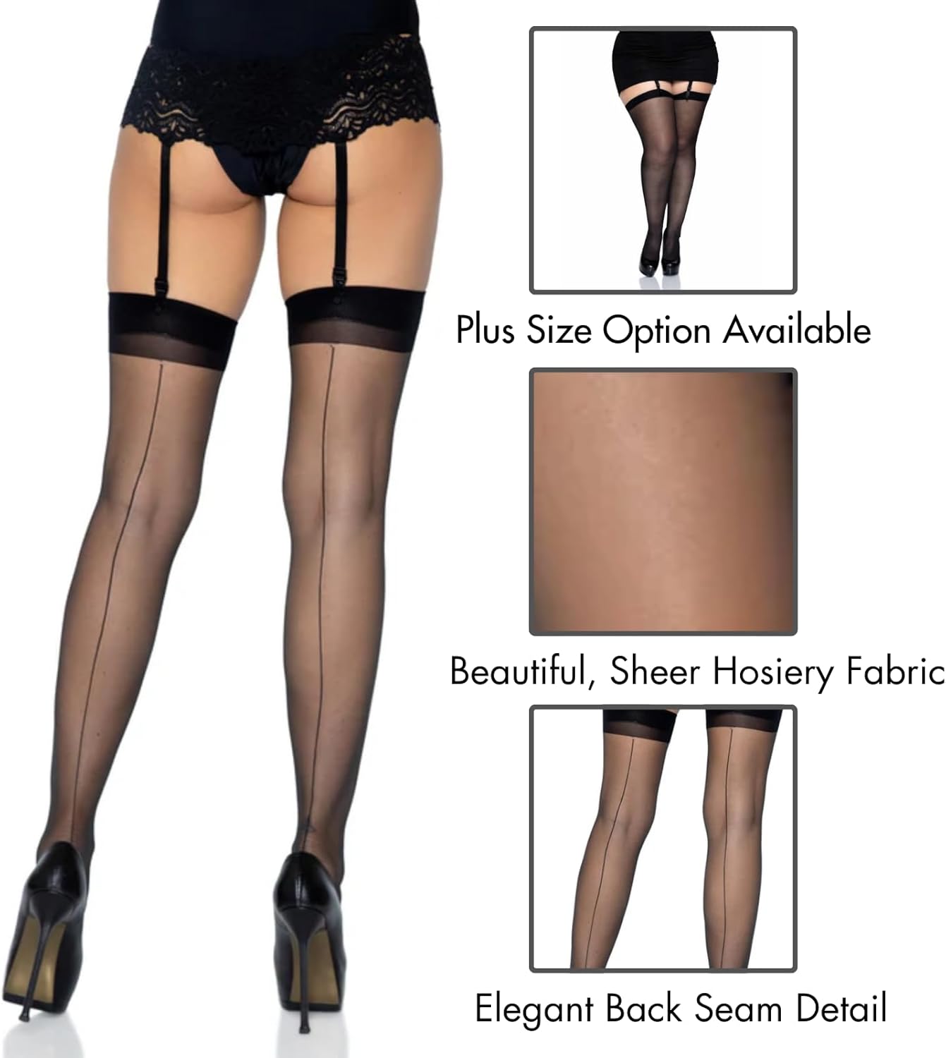 Leg Avenue womens Sheer Lace Top Thigh High Stockings With Backseam