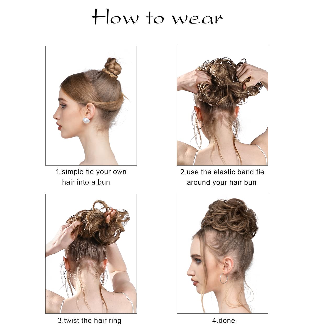 SARLA 2PCS Messy Hair Bun Hair Pieces Wavy Curly Synthetic Updo Fake Scrunchies Ponytail Extension for Women Black Brown - Open Box