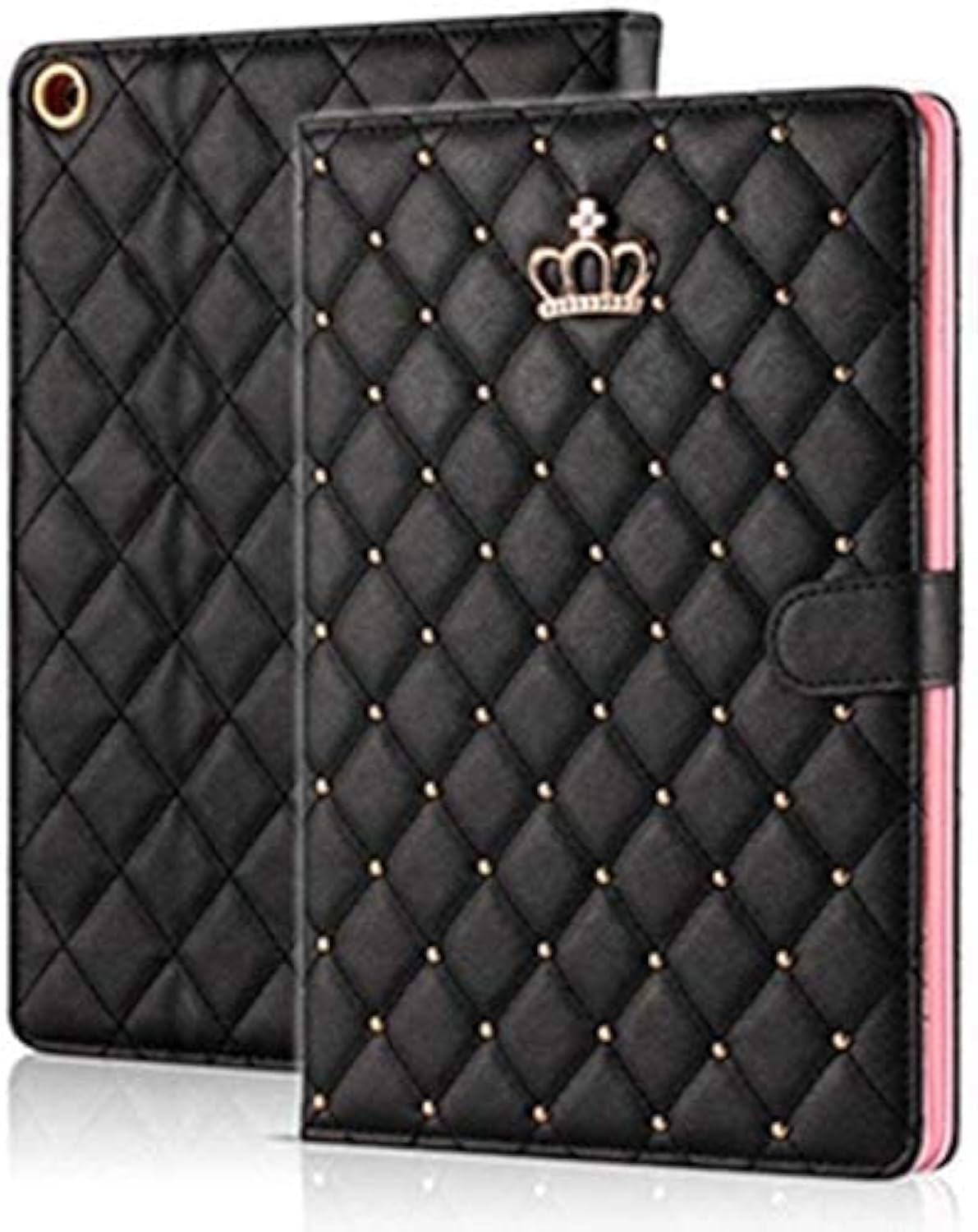 Topwin Cute Crown Case for iPad 10.2 2021/2020/2019 (9th/8th/7th Gen) - Bling Diamond Elegant PU Leather Smart Auto Sleep/Wake Stand Shockproof Girly for Apple iPad 7/8/9 10.2 Inch (Black) - Open Box