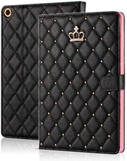 Topwin Cute Crown Case for iPad 10.2 2021/2020/2019 (9th/8th/7th Gen) - Bling Diamond Elegant PU Leather Smart Auto Sleep/Wake Stand Shockproof Girly for Apple iPad 7/8/9 10.2 Inch (Black) - Open Box