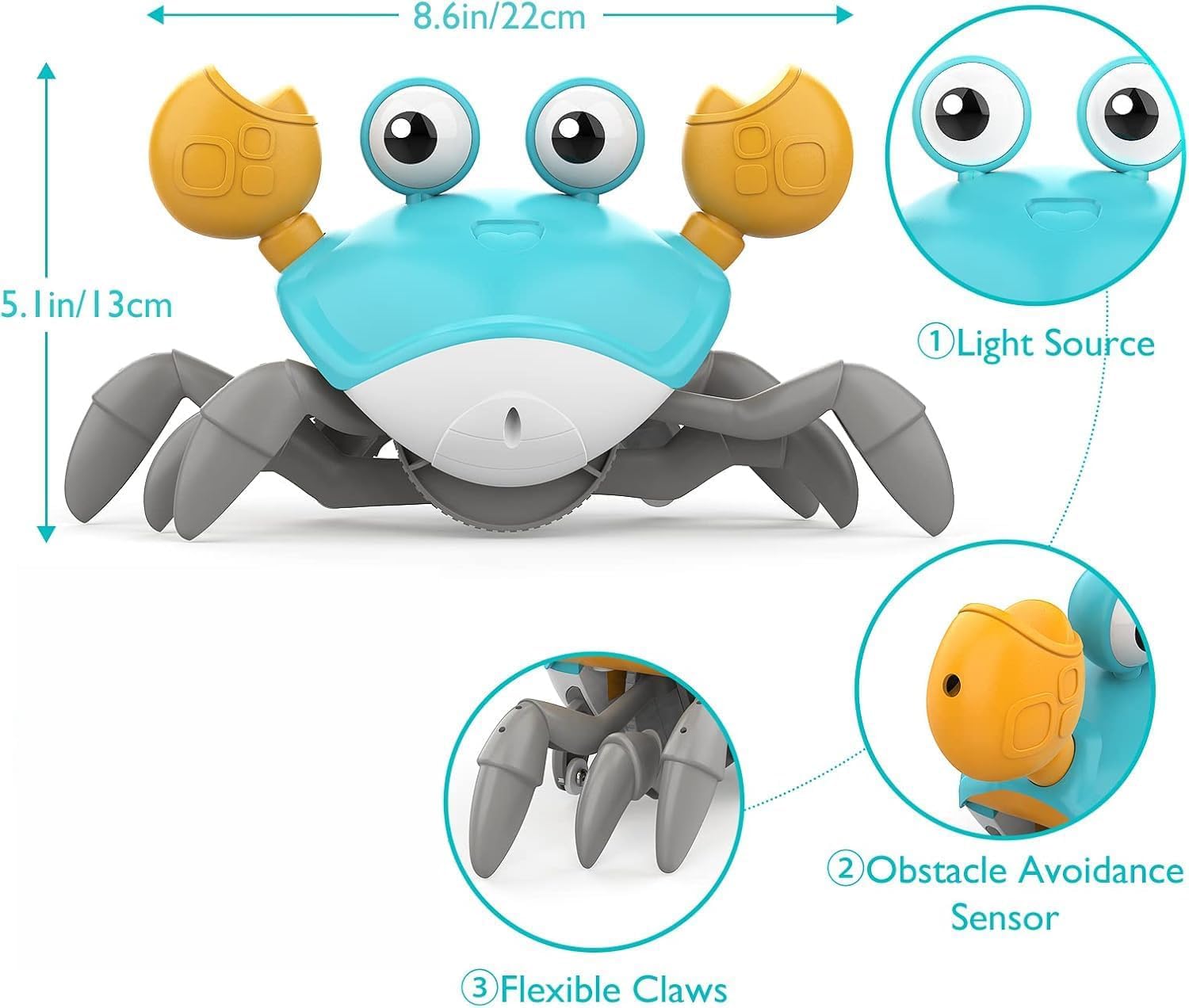 Crawling Crab Baby Toys Upgrade Version - 3 Speed & Music Control, Infant Tummy Time Interactive Walking Toddler Toy for 3 4 5 6 7 8 9 10 11 12 Year Old Boys or Girls (Blue) - Open Box