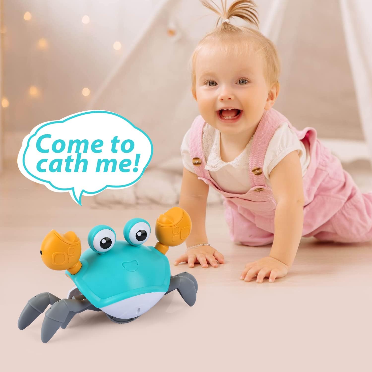 Crawling Crab Baby Toys Upgrade Version - 3 Speed & Music Control, Infant Tummy Time Interactive Walking Toddler Toy for 3 4 5 6 7 8 9 10 11 12 Year Old Boys or Girls (Blue) - Open Box