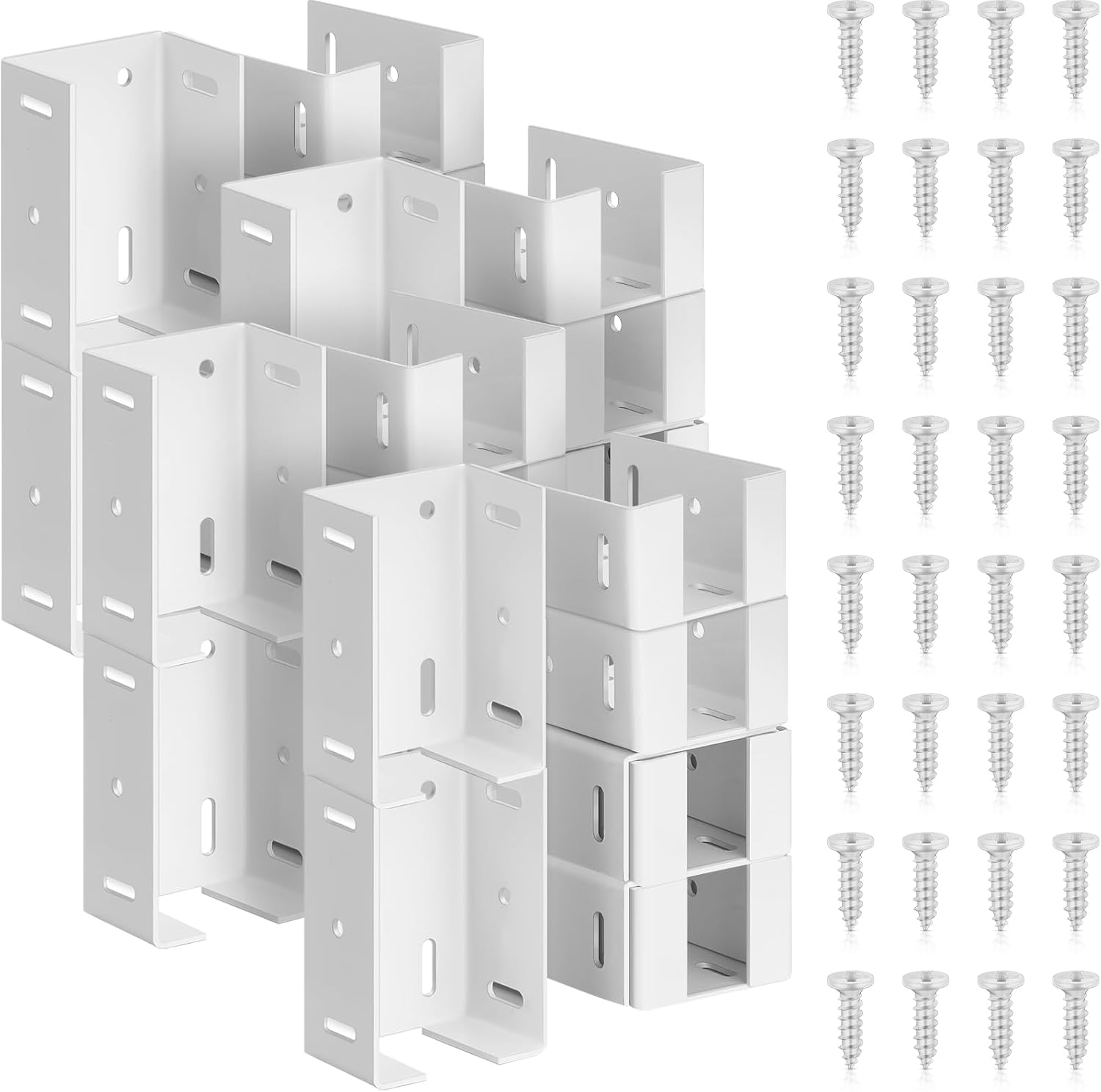 Hicarer 8 Pcs Heavy Duty Aluminum Fence Bracket with Screws for Vinyl Fencing Panel and Post Connection Deck Railing Bracket Kit Fits 2 3/4 Inch Rails - Open Box