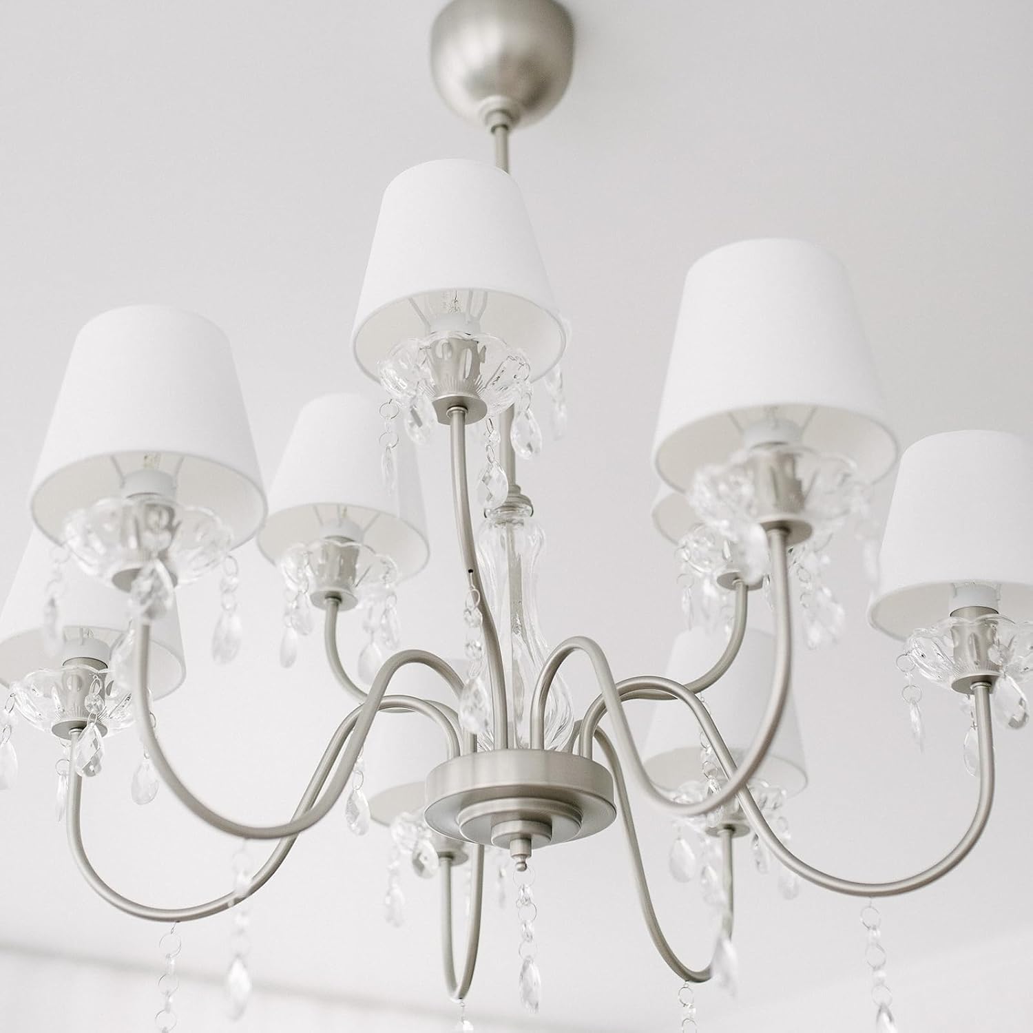 6Pcs Handmade Chandelier Shades,Linen Clip On Lamp Shades,Small Lamp Shades Set of 6 for Chandelier Lampshade,Beige White - Open Box