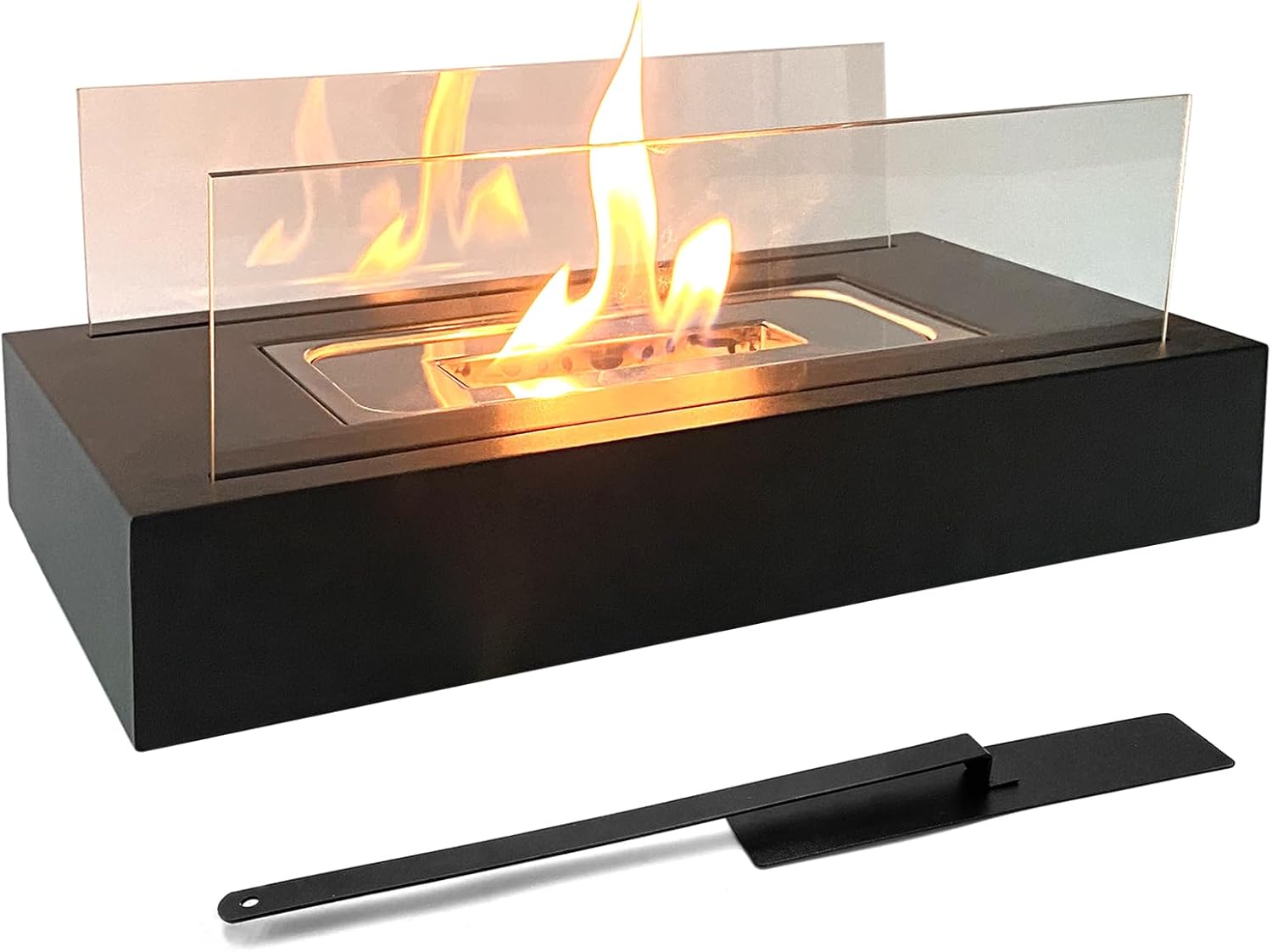 Tabletop Fire Pit with Panels - Indoor Mini Fireplace Bowl - Outdoor Table Fire Pit - Small Countertop Firepit for Patio Balcony Porch Camping Decor, Gift Ideas (Black)