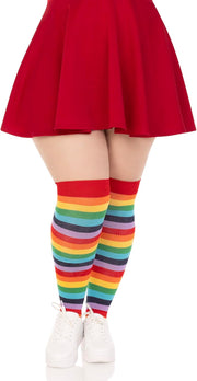 Leg Avenue Spandex acrylic rainbow striped thigh highs, 1X-2X, MULTICOLOR