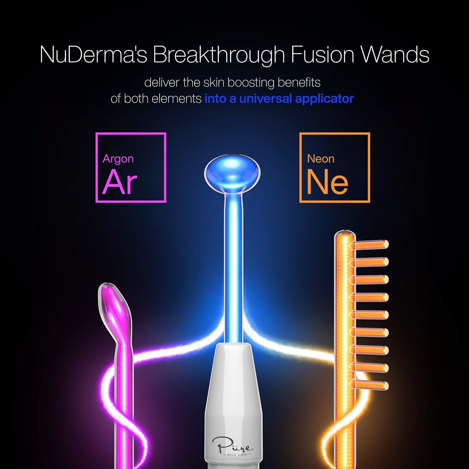 Pure Daily Care NuDerma Clinical Portable Skin Therapy Wand, Machine with 6 Fusion Neon + Argon Wands – Anti Aging - Clarifying - Skin Tightening & Radiance - Wrinkle Reducing - Open Box