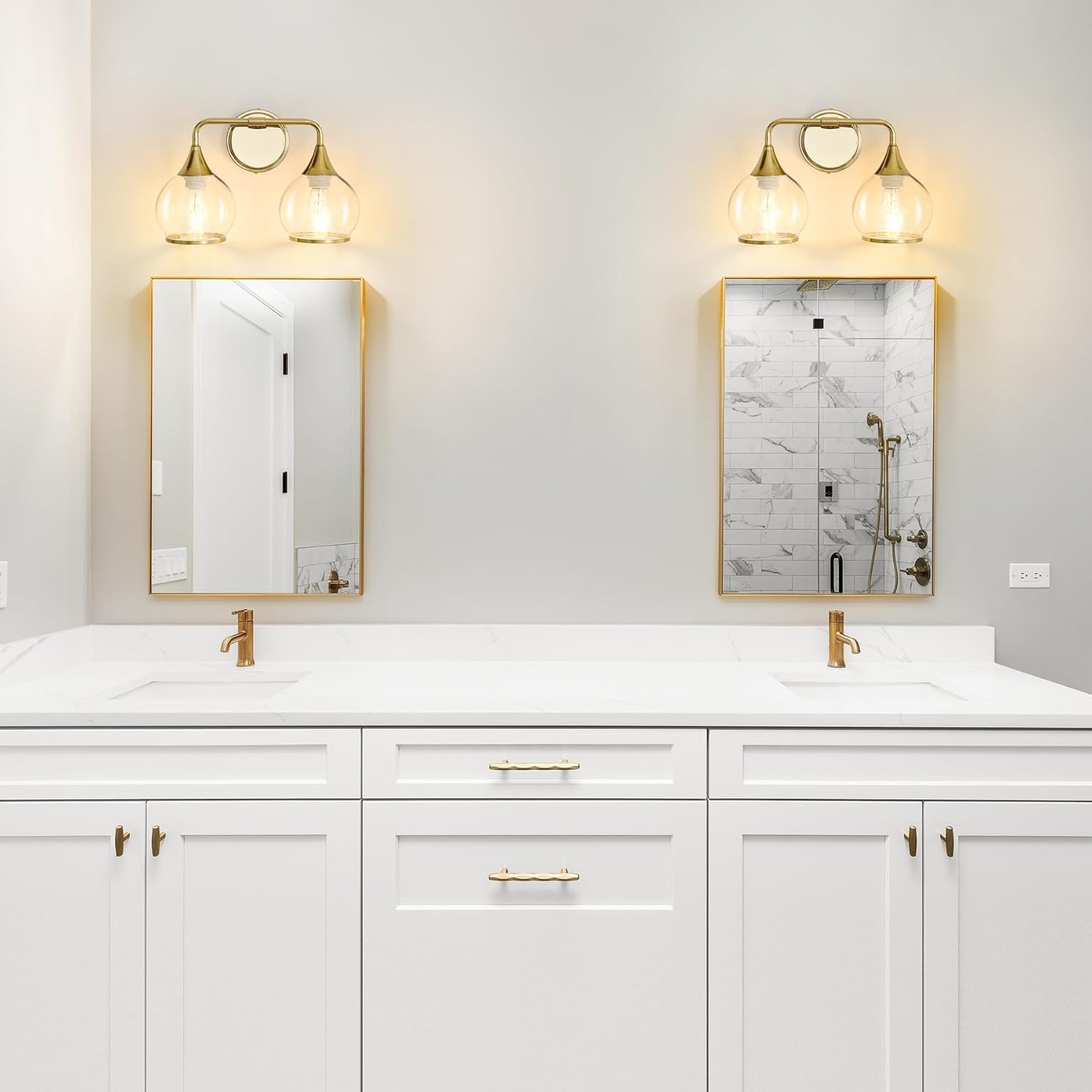 SILAMPDI Gold Bathroom Light Fixtures 2-Lights Vanity Lights with Clear Glass Shade Bathroom Vanity Light 14 Inch Wall Sconces for Mirror Bedroom Living Room Hallway (Exclude E26 Bulb) - Open Box