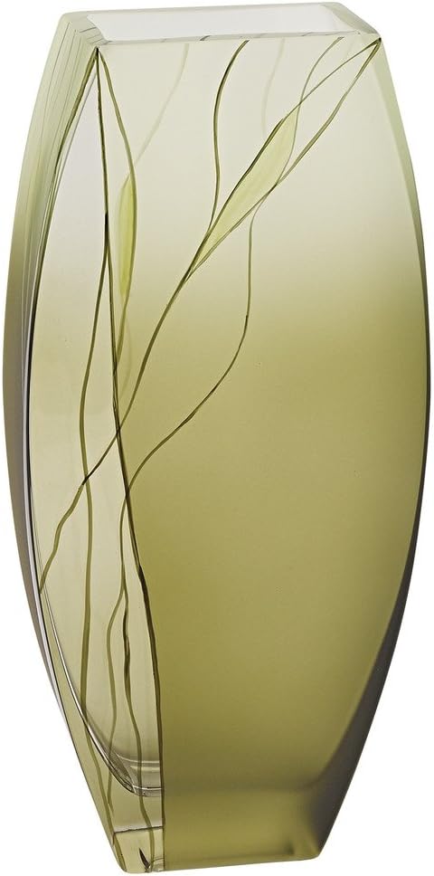 Badash Evergreen Square Glass Vase - 12.5" Tall Glass Vase for Flowers, Centerpieces & Decorative Home Decor - European Mouth-Blown Glass Hand-Decorated Design