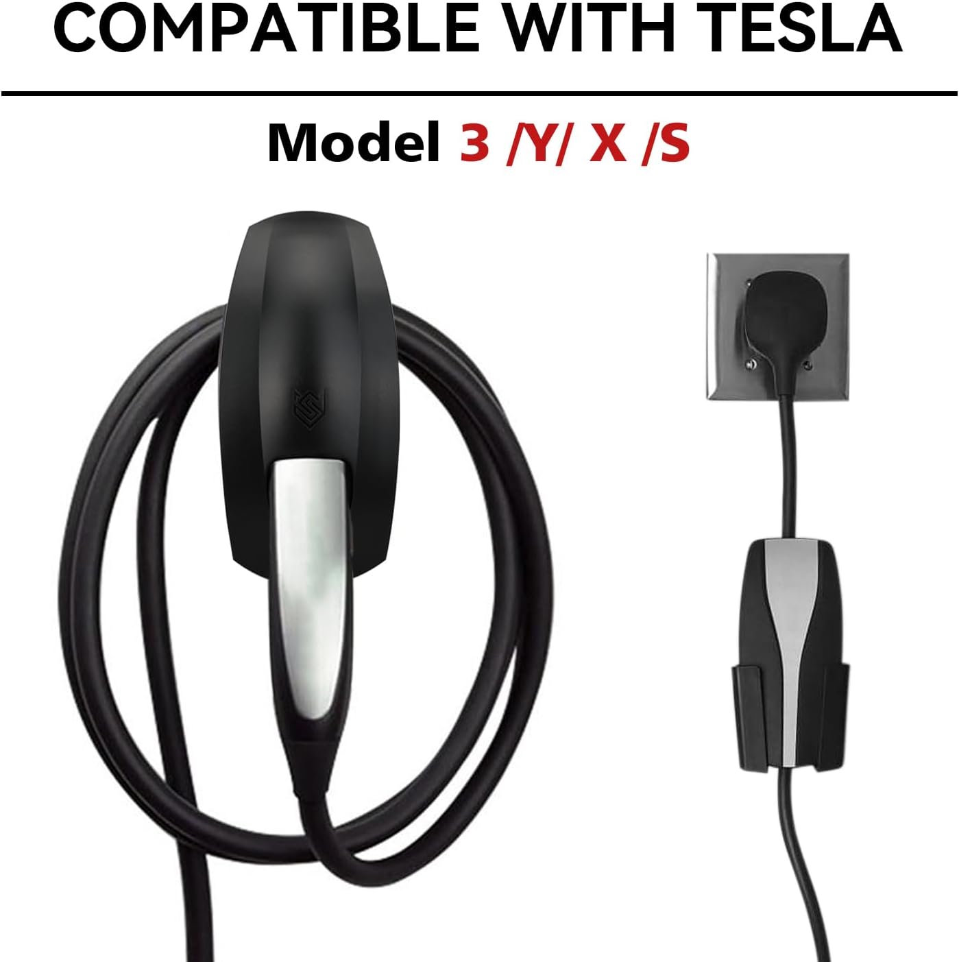 SEVEN SPARTA Charging Cable Holder with Chassis Bracket Compatible with Tesla Model 3 Model Y Model X Model S Charger Cable Organizer Car Accessories Wall Connector, Patent Approved (Black) - Open Box