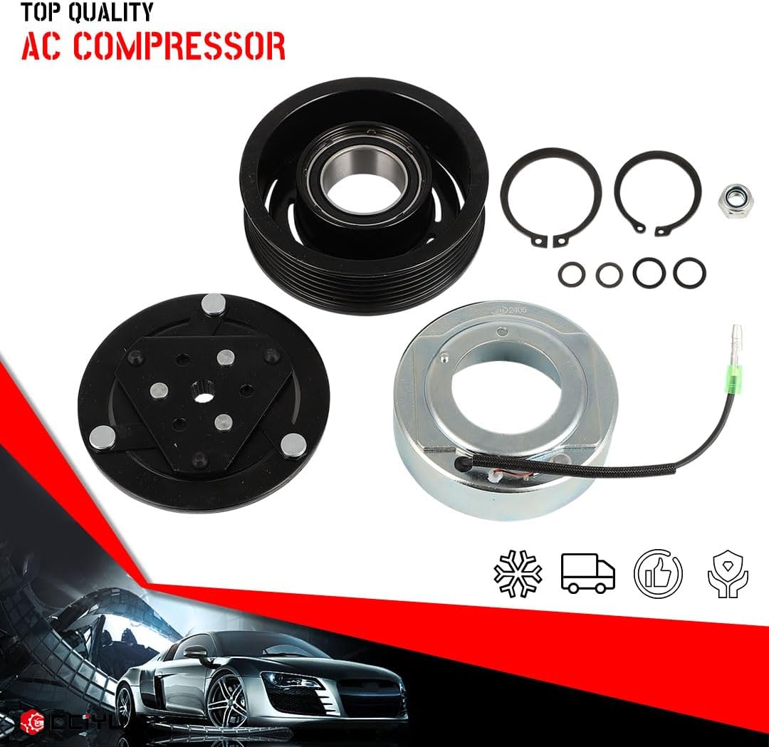 cciyu Air Conditioning Compressor Clutch 2009-2014 for Mitsubishi Lancer 2.0L 2009-2014 for Mitsubishi Lancer 2.4L Replaces AC Compressor for Car 6 Grooves - Open Box