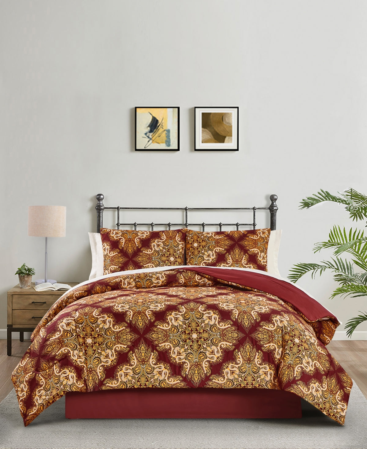 Keeco Red Selma Medallion 8 Piece Reversible Comforter Set, Created for Macy's Bedding