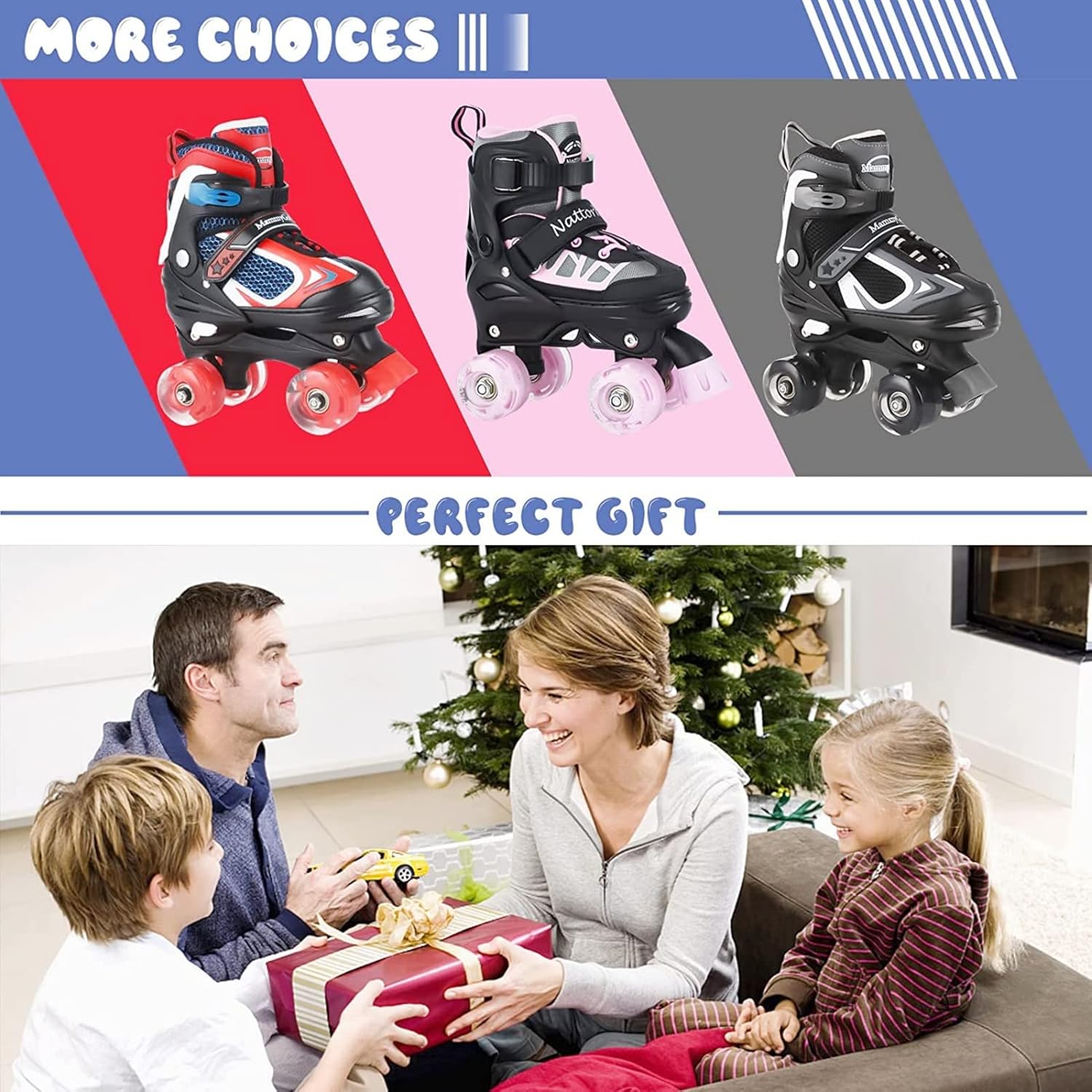 Nattork Kids Roller Skates for Boys Girls,4 Sizes Adjustable Roller Skates with Light up Wheels,Fun Rollerskates for Toddler Kids Beginners Indoor Outdoor  - Open Box