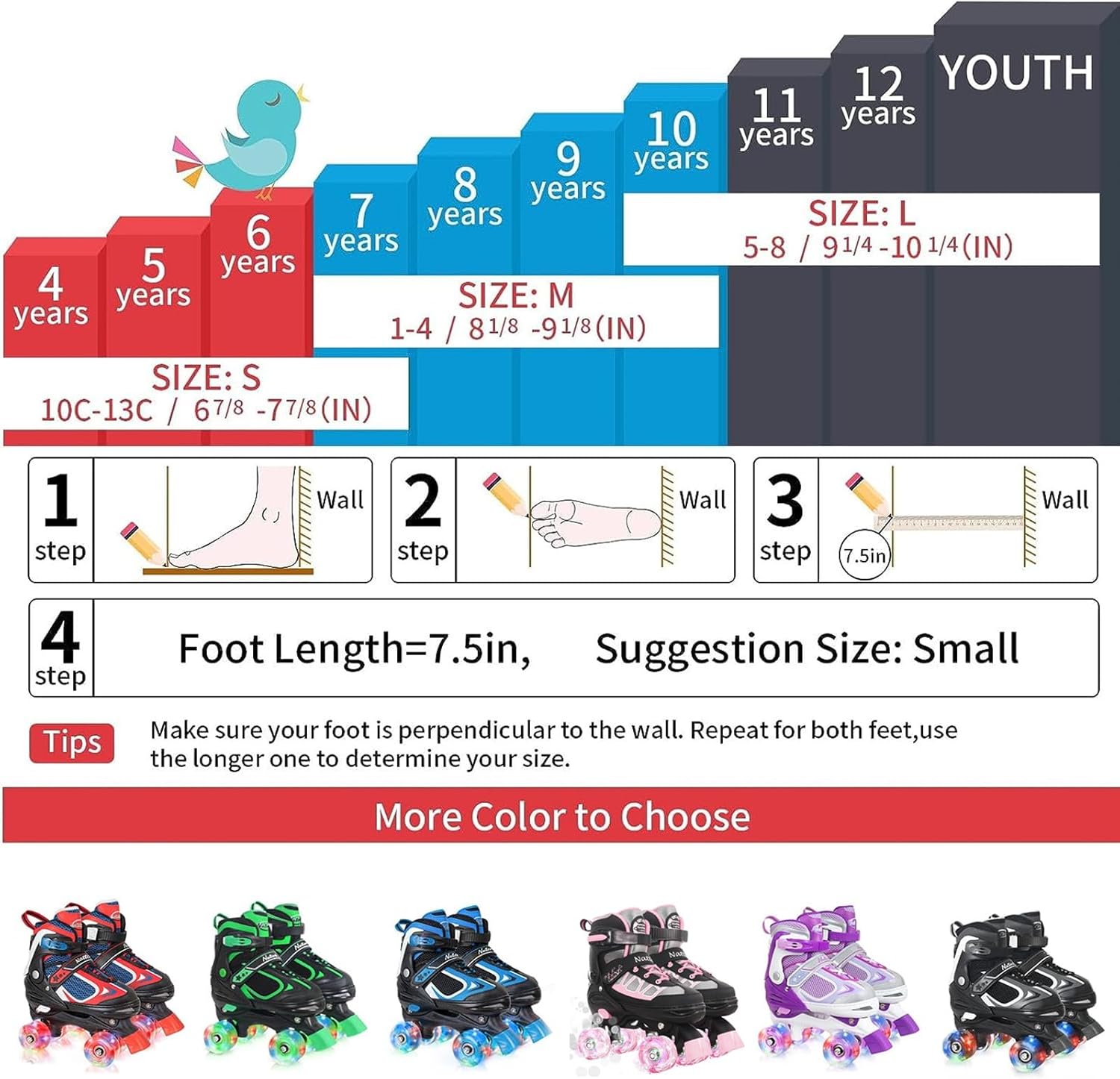 Nattork Kids Roller Skates for Boys Girls,4 Sizes Adjustable Roller Skates with Light up Wheels,Fun Rollerskates for Toddler Kids Beginners Indoor Outdoor  - Open Box