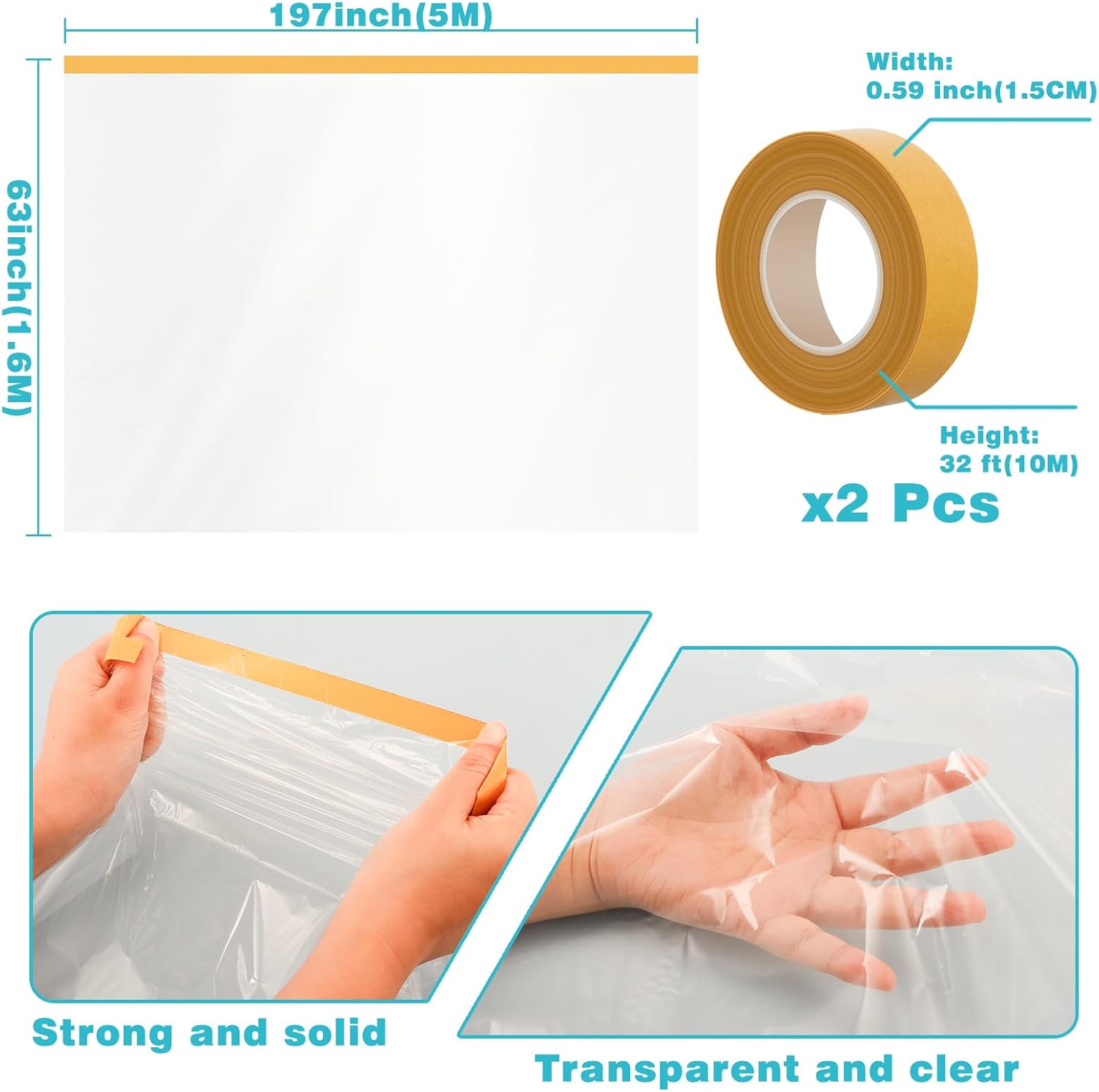 63'' x 197'' Window Insulation Kit, POF Window Sealer for Winter, with PET Double-Sided Tape, Insulates 5 Standard Indoor Windows Keep Warm for Weatherproofing Window Film for Winter-1PCS- Open Box