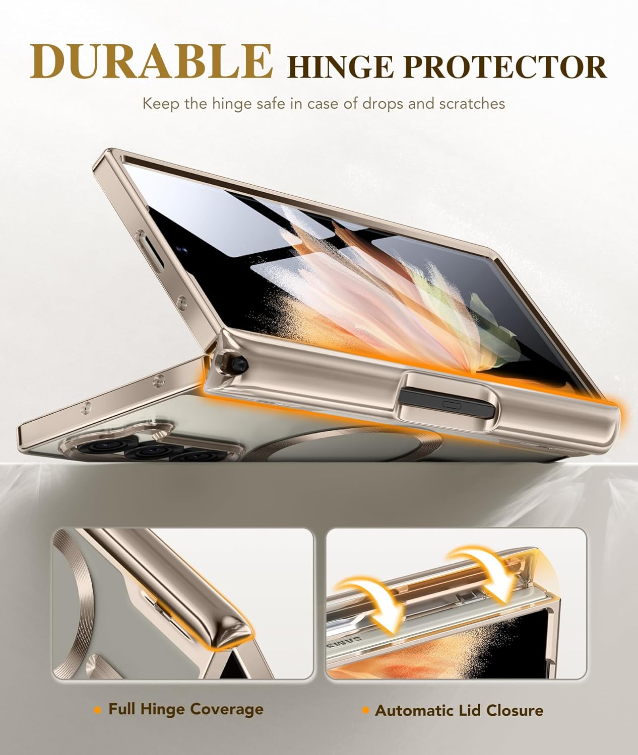 BERFY Upgraded Magnetic for Z Fold 6 Case with S Pen Holder, Compatible with Magsafe, [Built-in Screen Protector & Hinge Protection] Full-Body Slim Phone Case for Samsung Galaxy Z Fold 6, Grayish Gold - Open Box