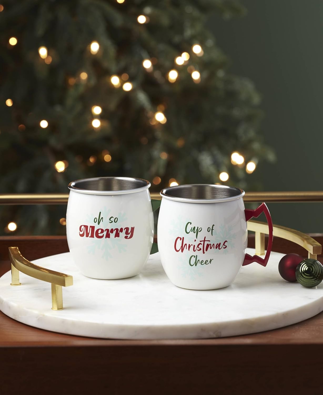 Cambridge 897619 20 Oz Christmas Cheer Moscow Mule Mugs, Set Of 2, Holiday Hosting