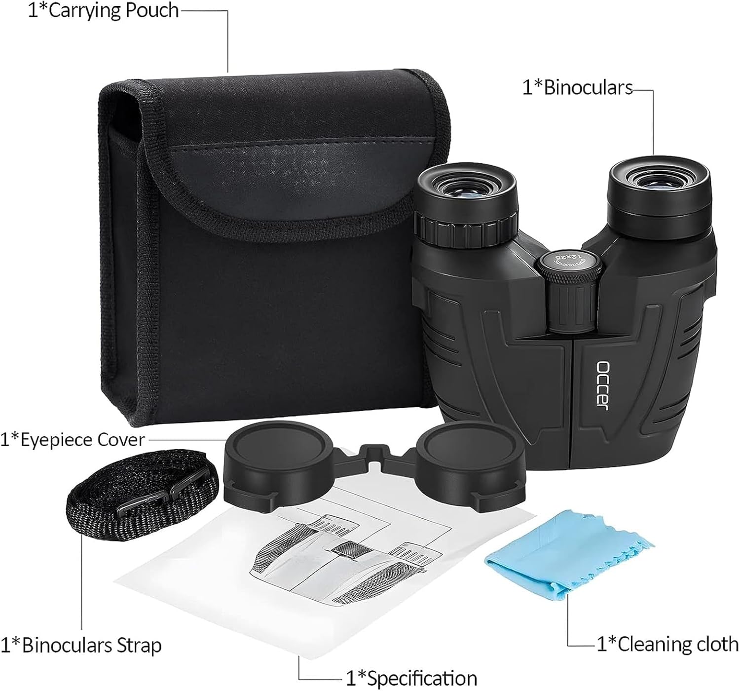 Occer 12x25 Compact Binoculars for Adults and Kids, Large Eyepiece Waterproof Binocular with Low Light Vision,High Powered Easy Focus Binoculars for Bird Watching,Outdoor Hunting,Travel,Sightseeing - Open Box