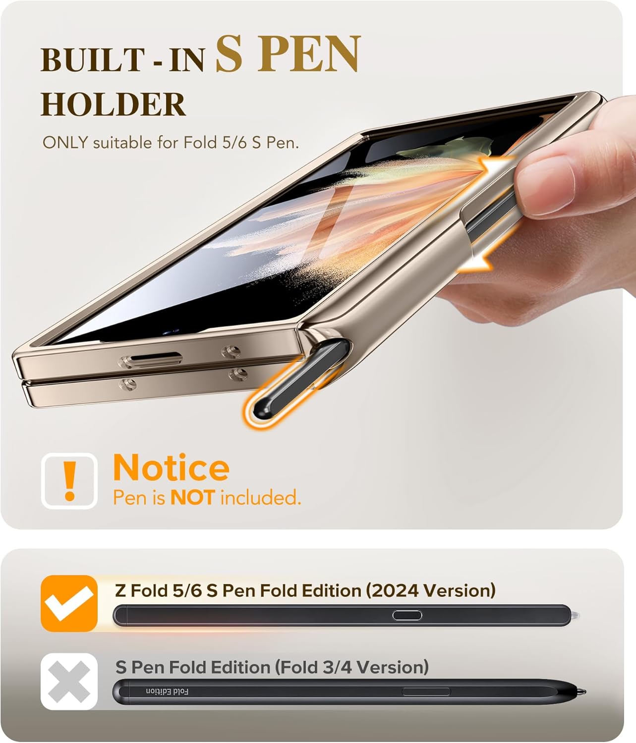BERFY Upgraded Magnetic for Z Fold 6 Case with S Pen Holder, Compatible with Magsafe, [Built-in Screen Protector & Hinge Protection] Full-Body Slim Phone Case for Samsung Galaxy Z Fold 6, Grayish Gold - Open Box
