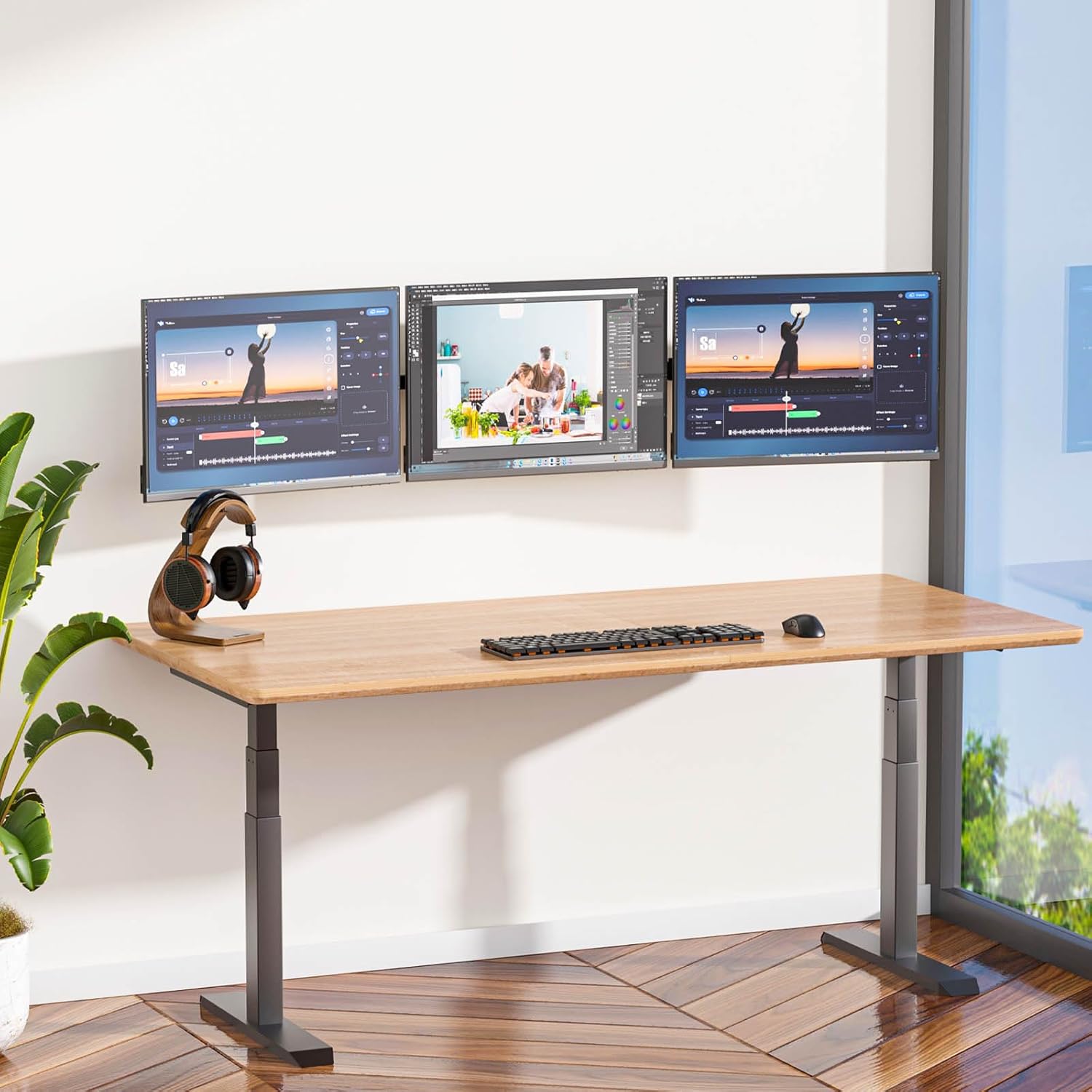 WALI Triple Monitor Wall Mount for 17 to 32 Inch, Computer Monitor Arm for 3 Screens, Swivel Tilt Wall Mount with Mounting Holes 75x75/100x100mm, Per Arm Holds Up to 15.4lbs (013ARM), Black - Open Box