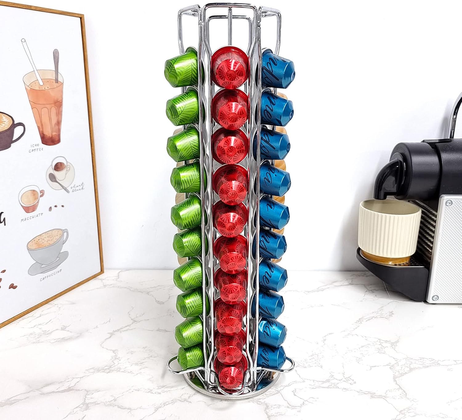 Capsule Coffee Pod Holder Tower Stand Rack Cup Rotating Storage Display Organizer - Open Box