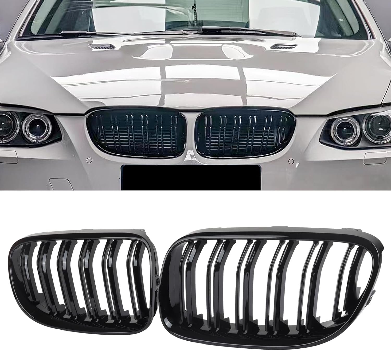 E92 Grille, Black Kidney Grill Compatible with BMW 3 Series 2010-2013 E92 E93 LCI Coupe (Not For M3) - Open Box