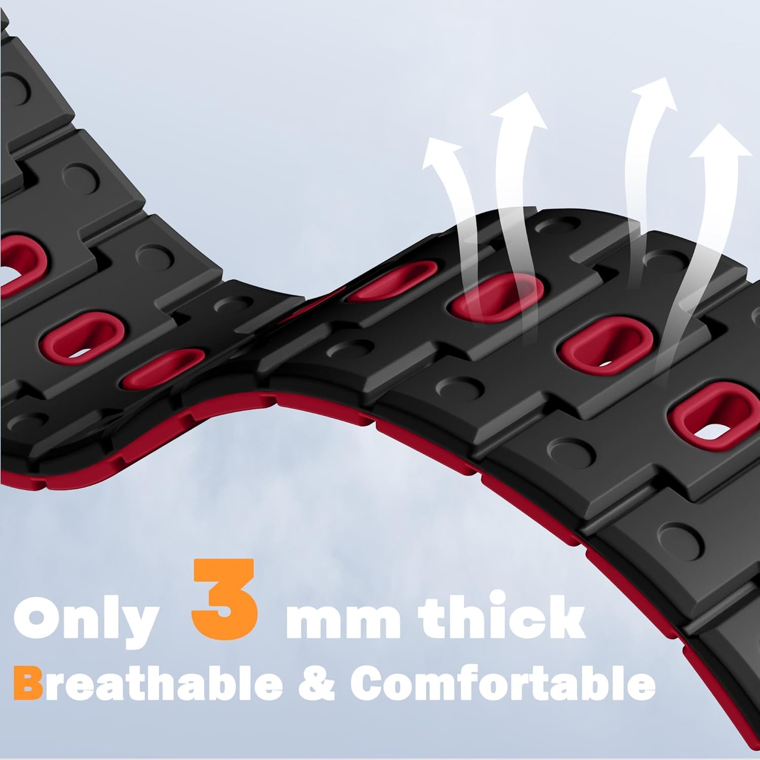Magnetic Silicone Watch Band Compatible with Apple Watch Series 10 Band 46mm for Men 49mm/45mm/44mm/42mm(3/2/1), Rugged Soft Silicone Sport Watchband for iWatch SE2/SE/9/8/7/6/5/4, Black/Red - Open Box