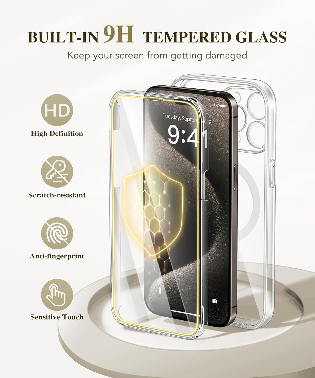 BERFY Magnetic for iPhone 15 Pro Max Case, Compatible with Magsafe, Built-in 9H Tempered Glass Screen Protector & Full Camera Protection, Full Body Clear Shockproof Phone Case for 15 Pro Max, Clear - Open Box